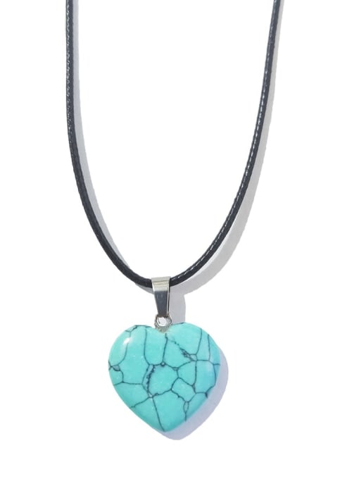 Turquoise [with leather rope] Artificial leather chain Natural Stone Heart Ethnic Necklace